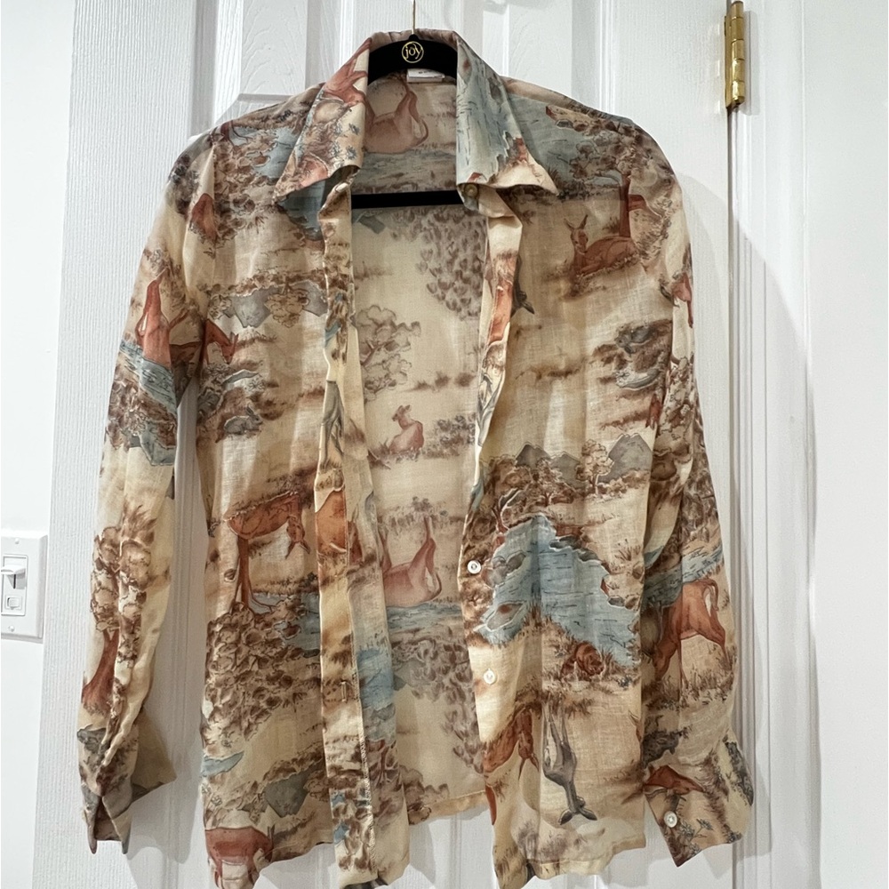 Vintage Lady Holiday Sheer Blouse | Unique Deer & Animal Print